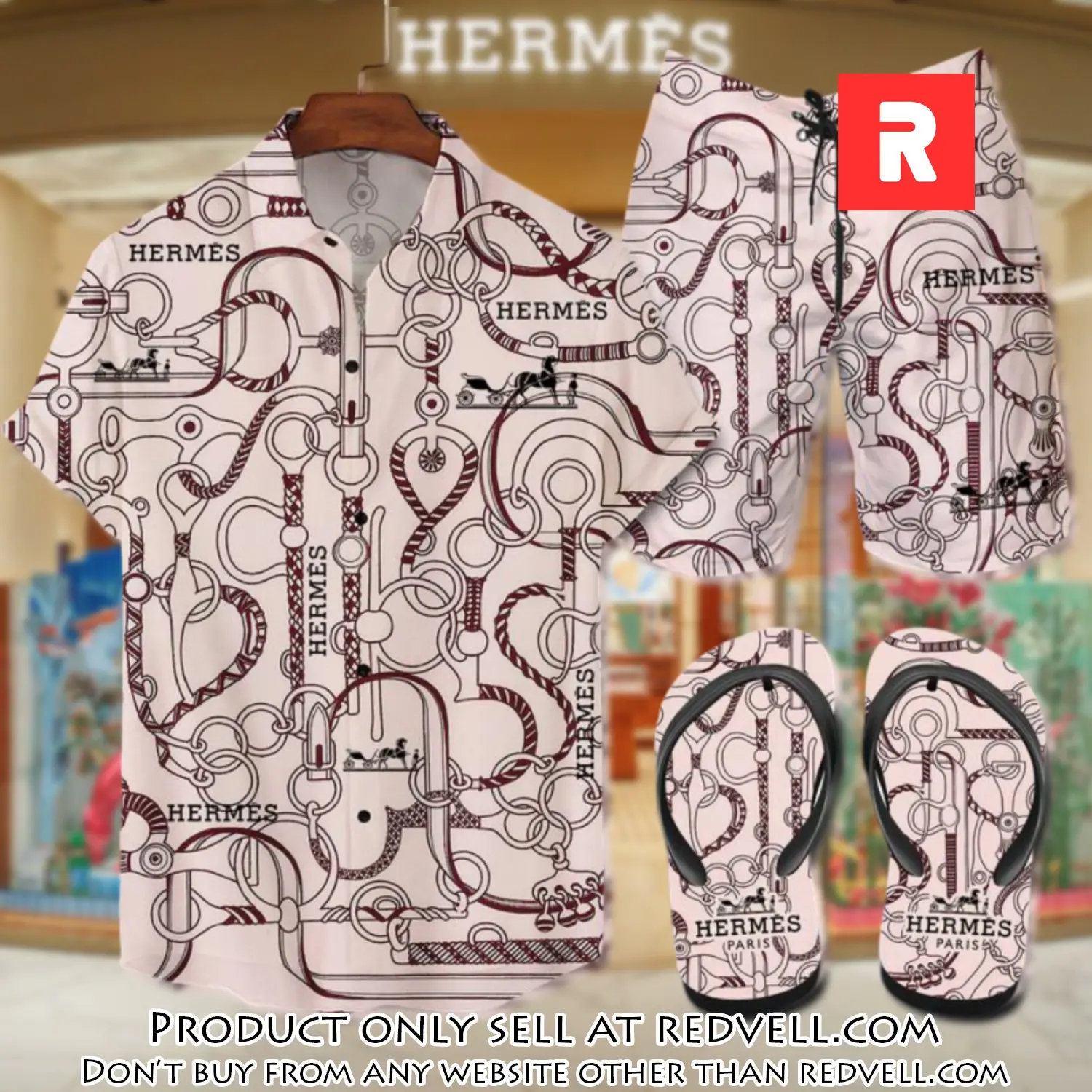 Hermes flip flops and combo hawaii shirt shorts luxury brand summer outfit hsf084 rv4924277